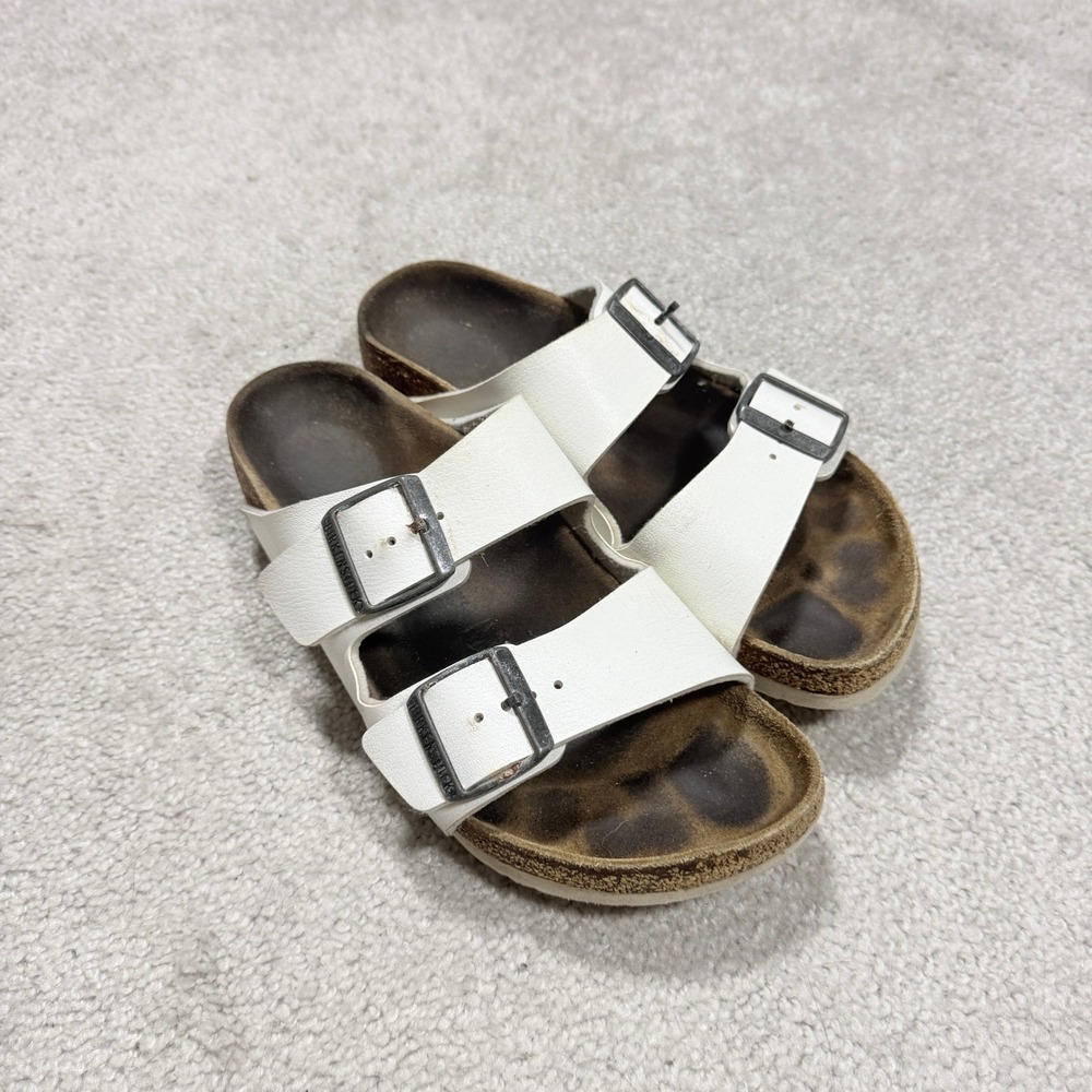 Birkenstock Womens 38 Arizona White Birko-Flor Double Strap Slide Sandals